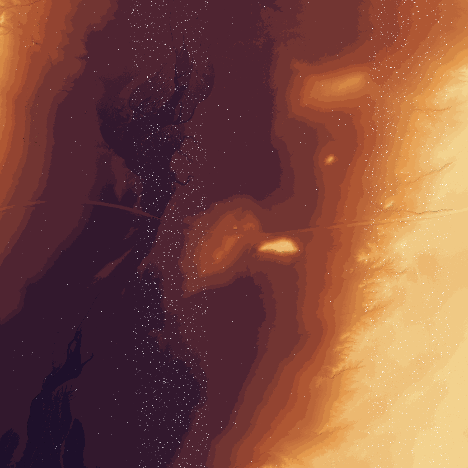 Derived color relief LiDAR terrain preview around the Painted Desert Trading Post and historic Route 66 roadbed.